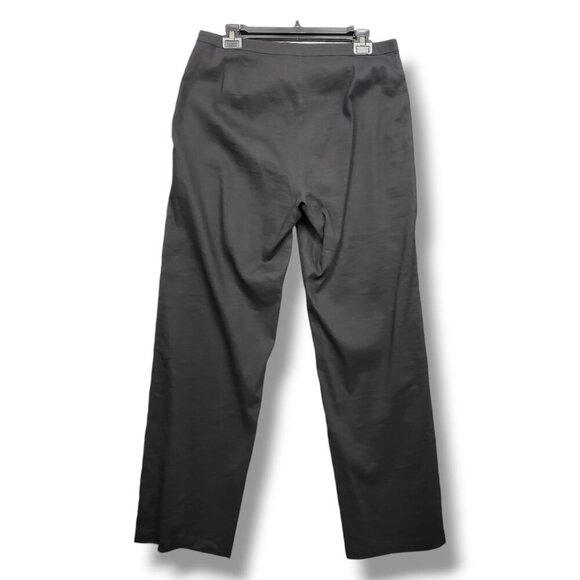 Eileen Fisher Organic Linen Viscose Stretch Pants Womens 14 Black Side Zip High - Picture 6 of 9